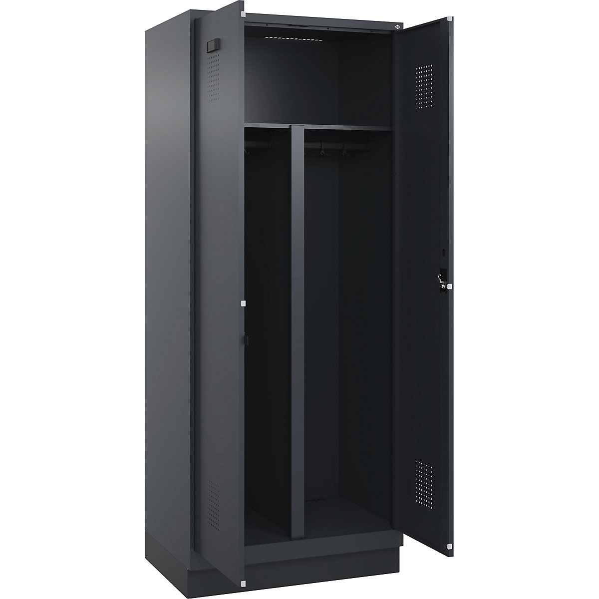 Vestiar pentru haine curate și murdare Evolo PLUS, 1 modul, perete despărțitor scurtat, gri, lăț. 800 mm, cu soclu, încuietoare cilindrică-0