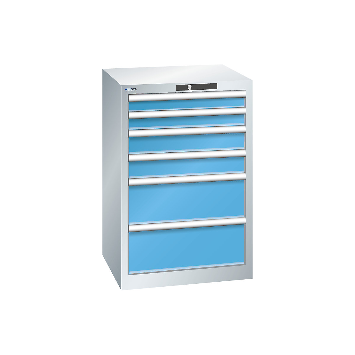 Dulap cu sertare, 6 sertare – LISTA, lăț. x ad. x î. 564 x 572 x 850 mm, gri deschis / albastru deschis-0