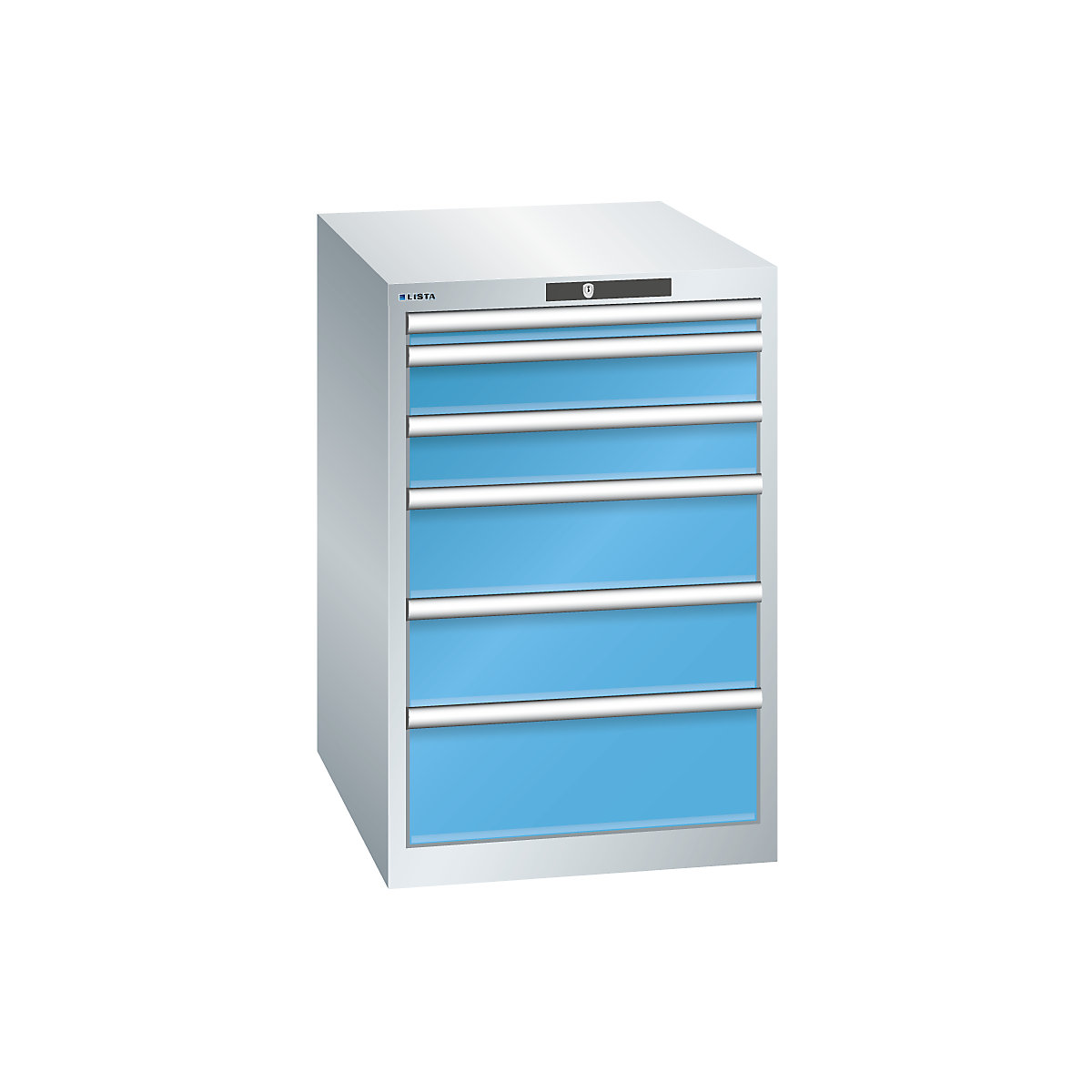 Dulap cu sertare, 6 sertare – LISTA, lăț. x ad. x î. 564 x 724 x 850 mm, gri deschis / albastru deschis-0