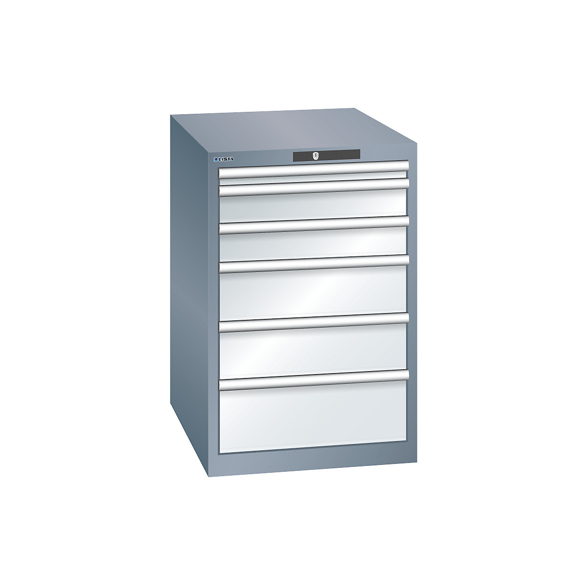 Dulap cu sertare, 6 sertare – LISTA, lăț. x ad. x î. 564 x 724 x 850 mm, gri metalizat / gri deschis-0