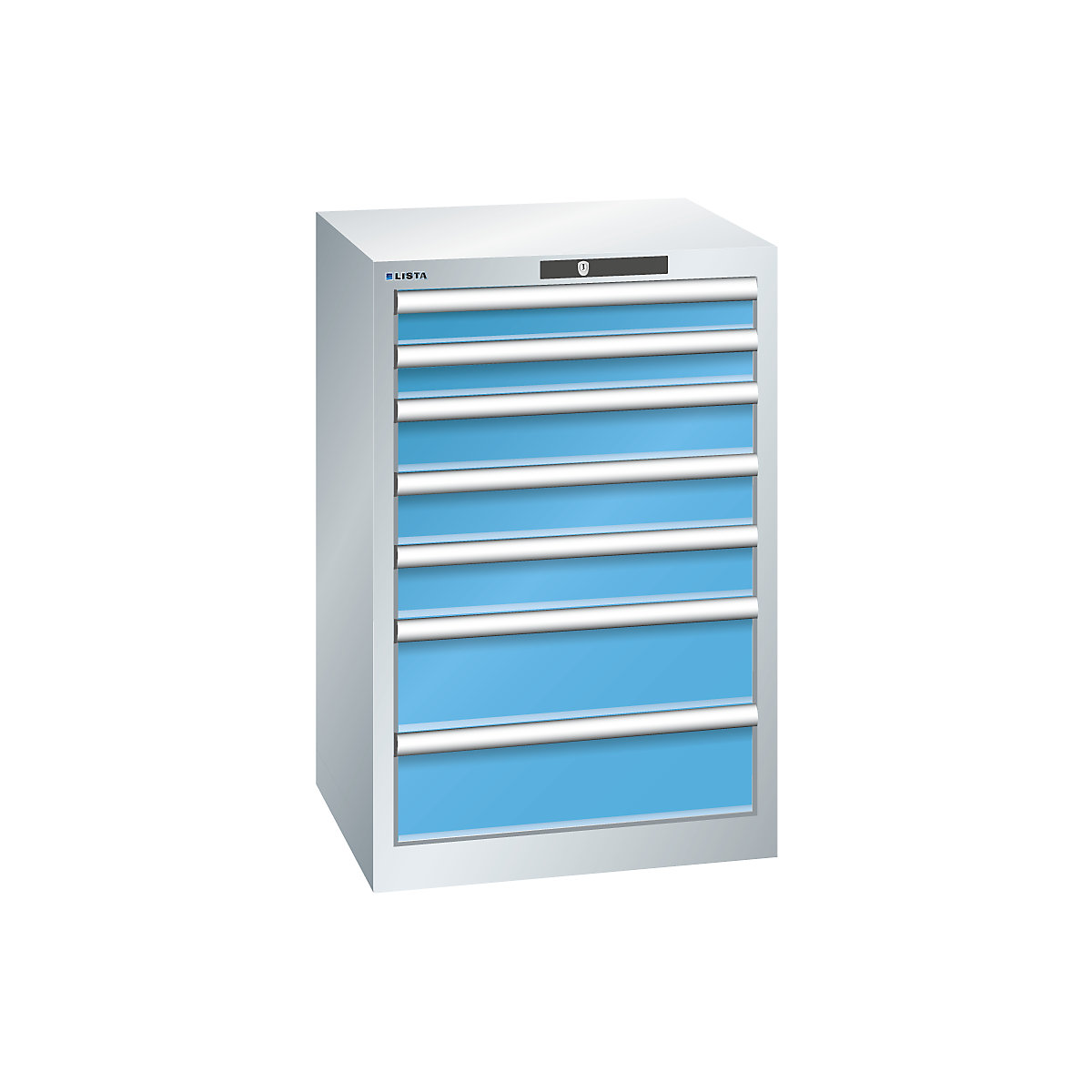 Dulap cu sertare, 7 sertare – LISTA, lăț. x ad. x î. 564 x 572 x 850 mm, gri deschis / albastru deschis-0