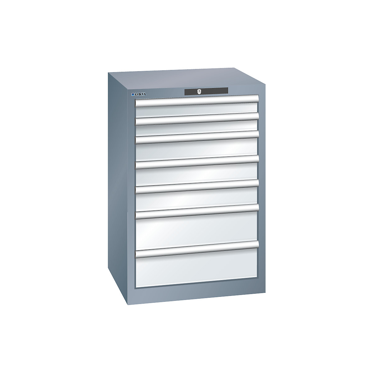 Dulap cu sertare, 7 sertare – LISTA, lăț. x ad. x î. 564 x 572 x 850 mm, gri metalizat / gri deschis-0