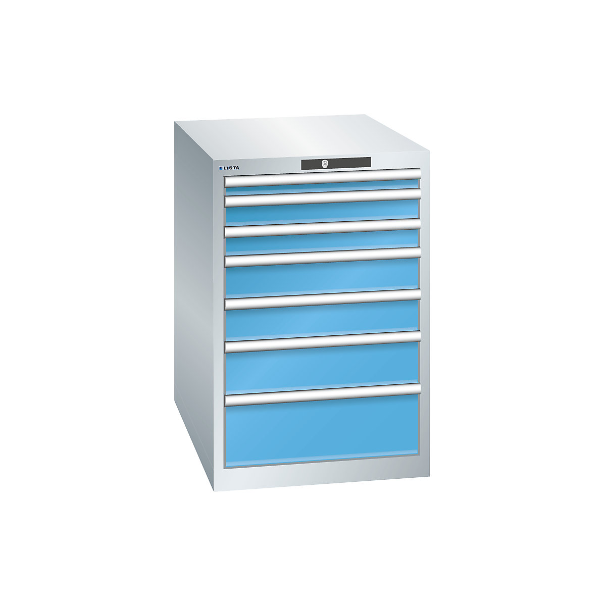 Dulap cu sertare, 7 sertare – LISTA, lăț. x ad. x î. 564 x 724 x 850 mm, gri deschis / albastru deschis-0