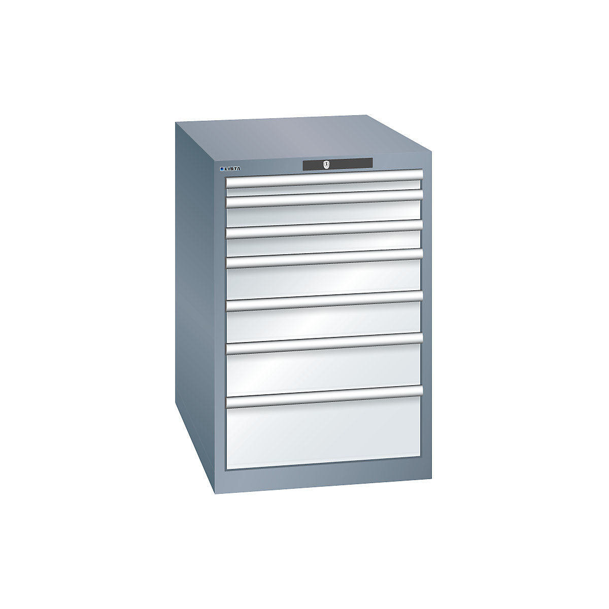 Dulap cu sertare, 7 sertare – LISTA, lăț. x ad. x î. 564 x 724 x 850 mm, gri metalizat / gri deschis-0