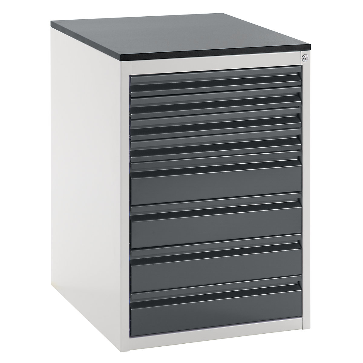 Dulap cu sertare cu glisiere telescopice – RAU, înălțime 820 mm, sertare 4 x 60, 4 x 120 mm, gri deschis / antracit metalizat, lățime 580 mm-0