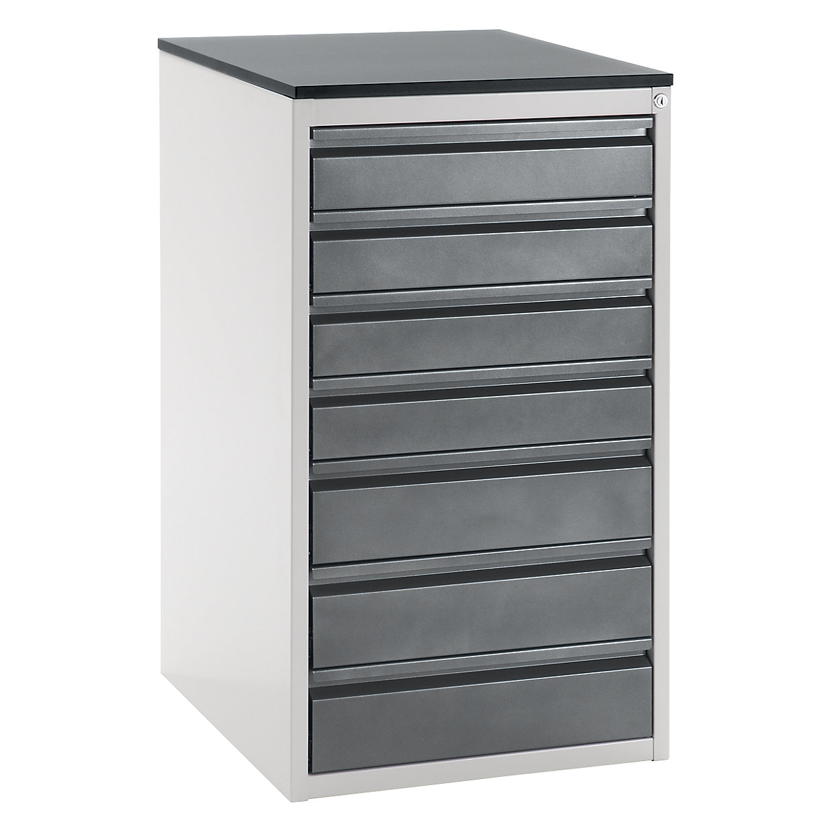 Dulap cu sertare cu glisiere telescopice – RAU, înălțime 1030 mm, sertare 4 x 120, 3 x 150 mm, gri deschis / antracit metalizat, lățime 580 mm-0