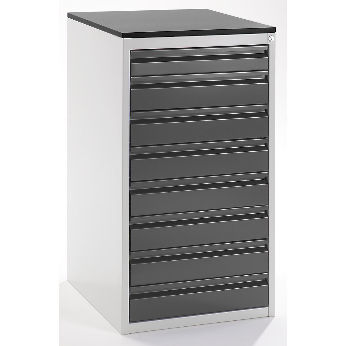 Dulap cu sertare cu glisiere telescopice – RAU, înălțime 1030 mm, sertare, 1 x 90, 7 x 120 mm, gri deschis / antracit metalizat, lățime 580 mm-0