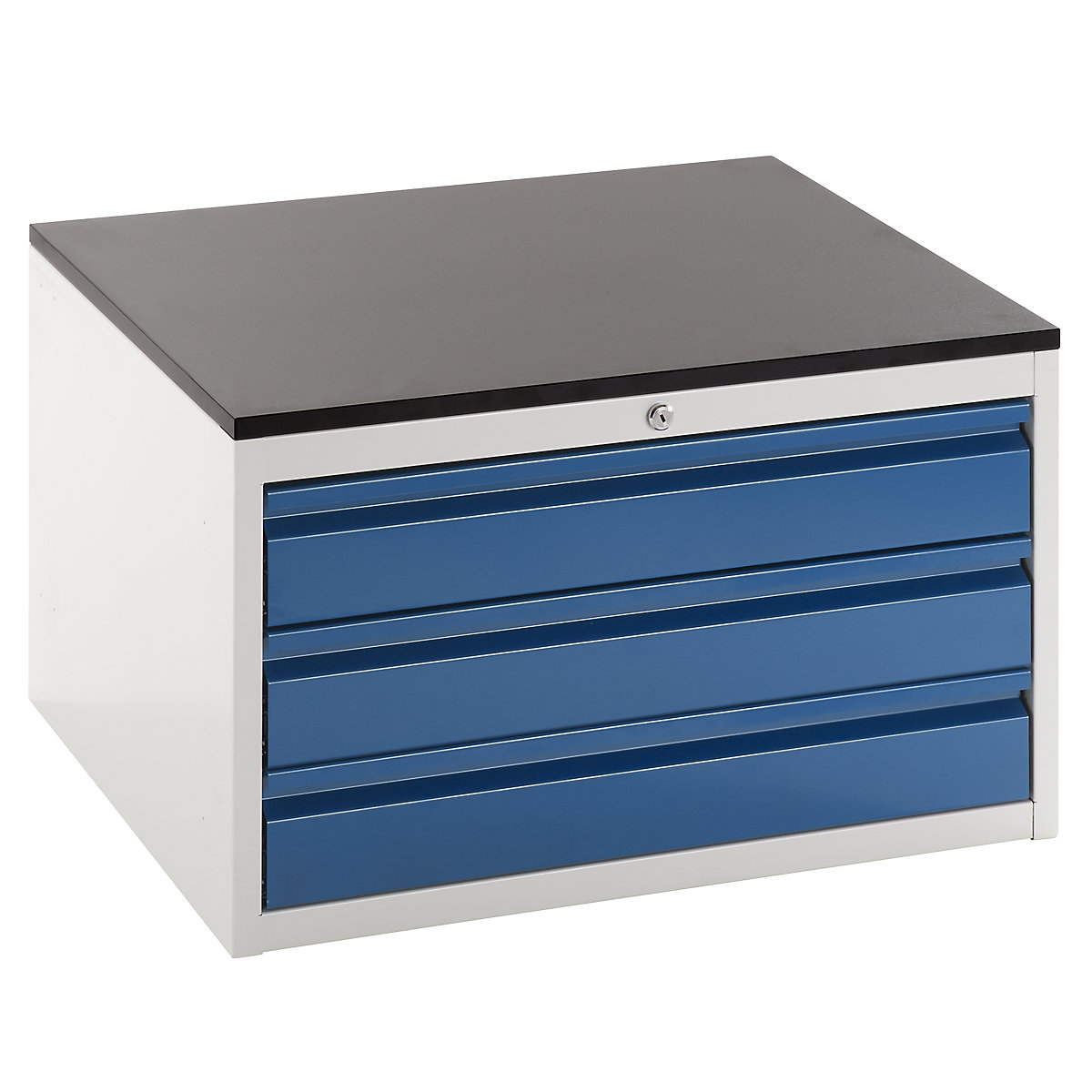 Dulap cu sertare cu glisiere telescopice – RAU, înălțime 460 mm, sertare 3 x 120 mm, gri deschis / albastru gențiană, lățime 770 mm-0