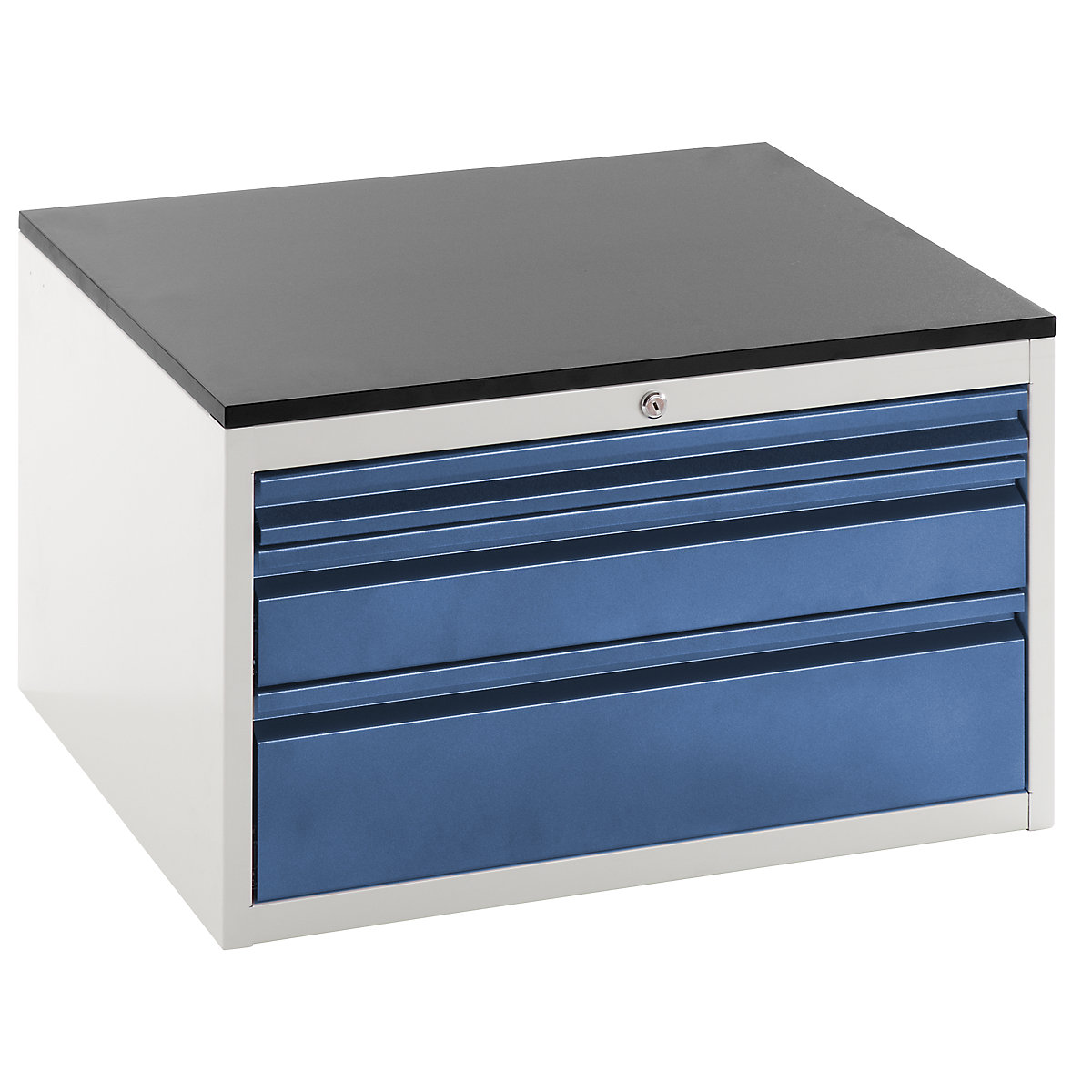 Dulap cu sertare cu glisiere telescopice – RAU, înălțime 460 mm, sertare 1 x 60, 1 x 120, 1 x 180 mm, gri deschis / albastru gențiană, lățime 770 mm-0