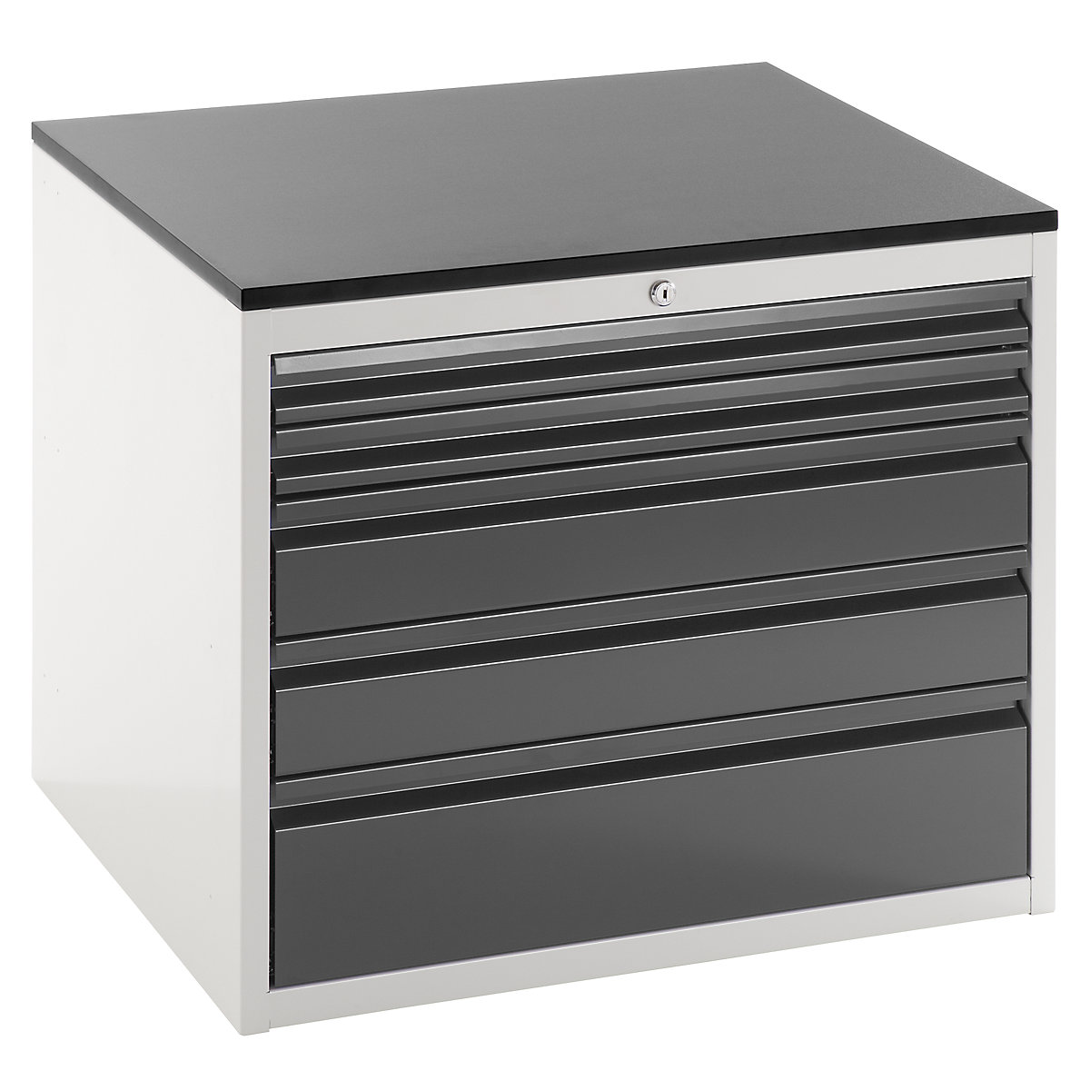 Dulap cu sertare cu glisiere telescopice – RAU, înălțime 640 mm, sertare, 2 x 60, 2 x 120, 1 x 180 mm, gri deschis / antracit, lățime 770 mm-0