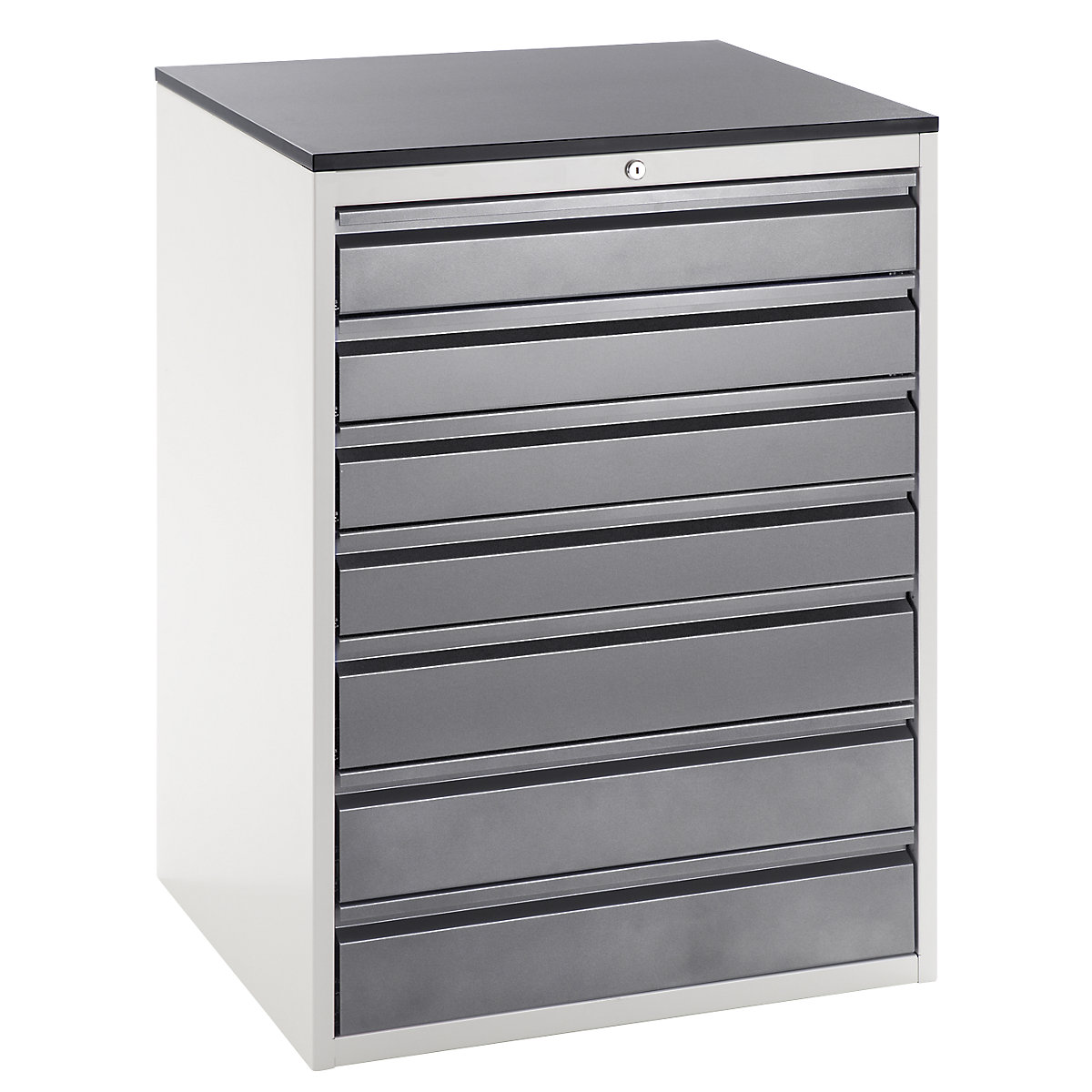 Dulap cu sertare cu glisiere telescopice – RAU, înălțime 1030 mm, sertare 4 x 120, 3 x 150 mm, gri deschis / antracit, lățime 770 mm-0