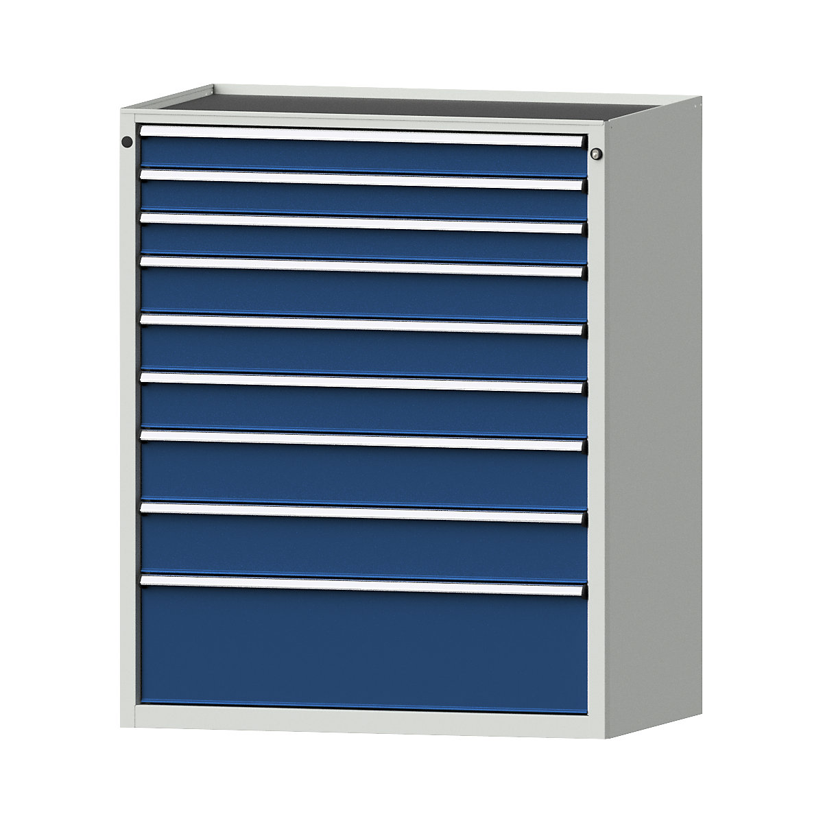 Dulap cu sertare – ANKE, lăț. x ad. 1060 x 675 mm, capacitate portantă sertare 100 kg, 9 sertare, înălțime 1280 mm, front albastru gențiană-0