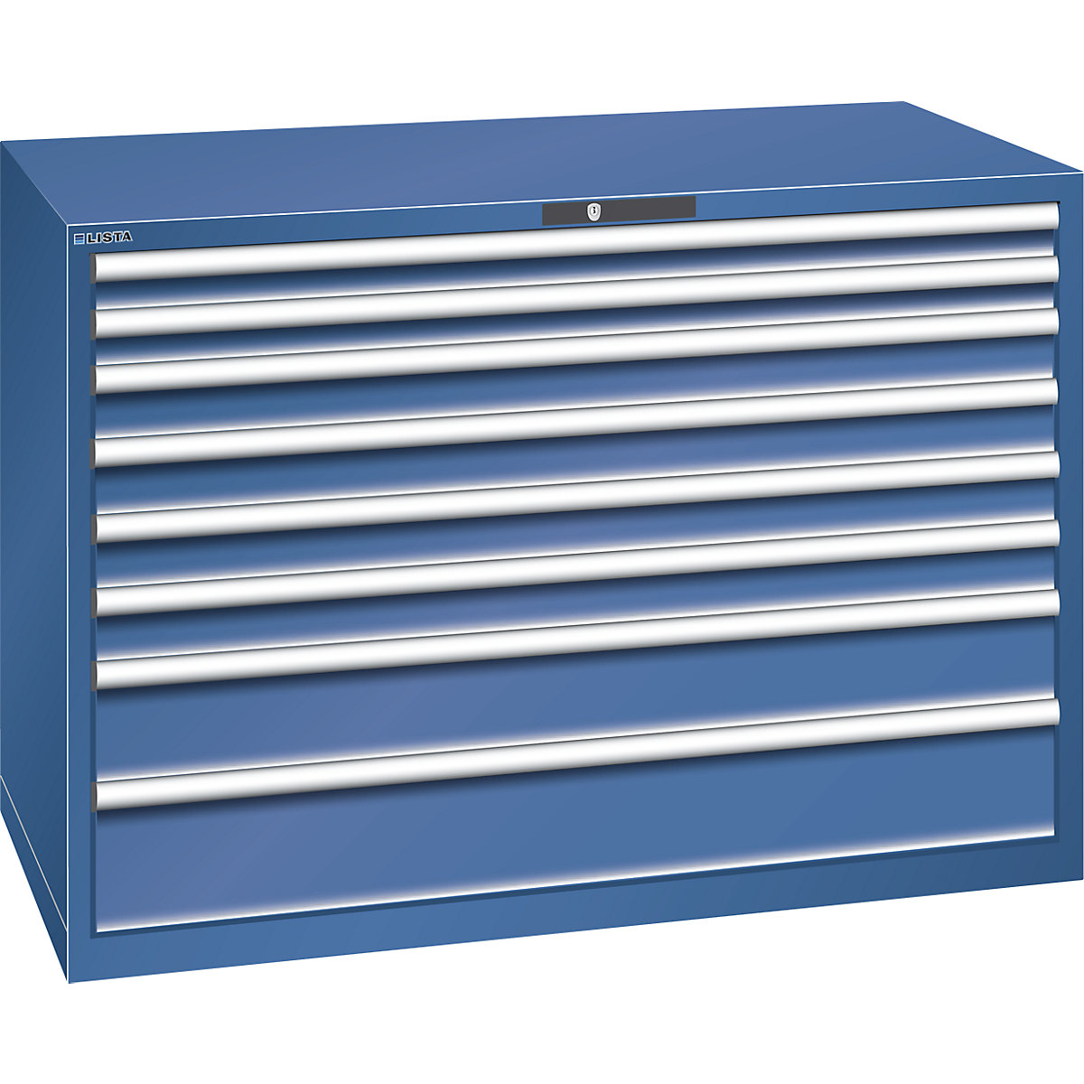 Dulap cu sertare, tablă de oțel – LISTA, î. x lăț. 1000 x 1431 mm, 8 sertare, capacitate portantă 200 kg, albastru gențiană-0