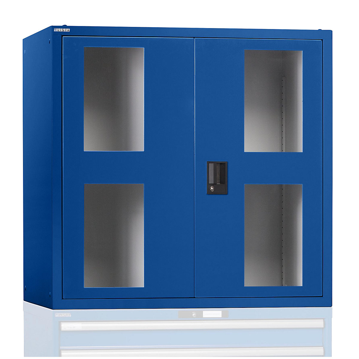 Dulap suprapus cu uși cu canaturi – LISTA, cu uși cu geam transparent, î. x lăț. x ad. 1000 x 1023 x 725 mm, albastru gențiană-0