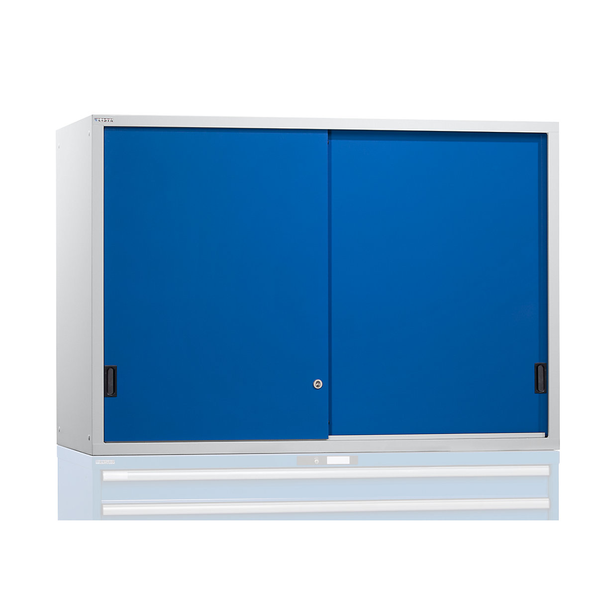 Dulap suprapus cu uși glisante – LISTA, uși pline din tablă, î. x lăț. x ad. 1000 x 1431 x 725 mm, albastru gențiană-0