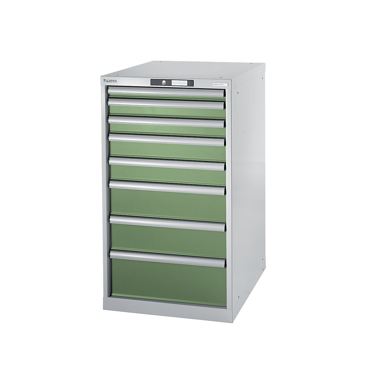 Sistem modular pentru banc de lucru, dulap inferior – LISTA, înălțime 1000 mm, 8 sertare, verde reseda-0
