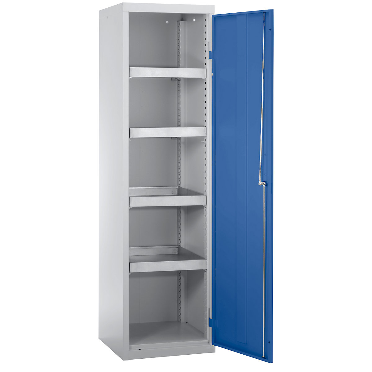Dulap ecologic fără uși perforate, î. x lăț. x ad. 1800 x 500 x 500 mm, 4 polițe cu vană, gri deschis / albastru gențiană-0