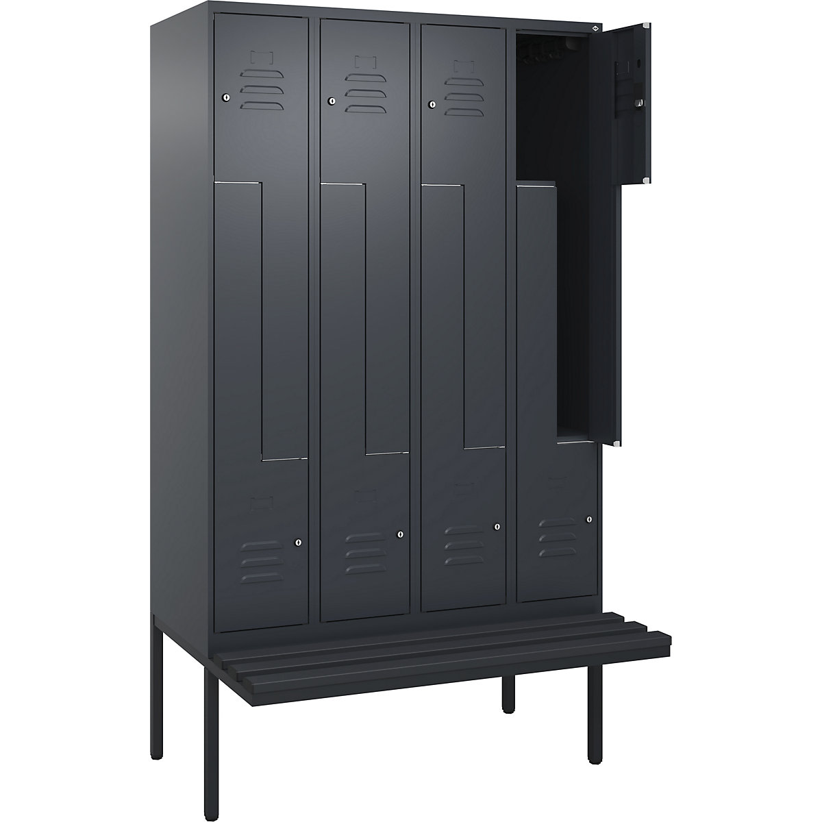 Vestiar Z Classic PLUS cu bancă – C+P, 4 module, gri, lăț. 1200 mm, încuietoare cilindrică, în consolă, plastic-0