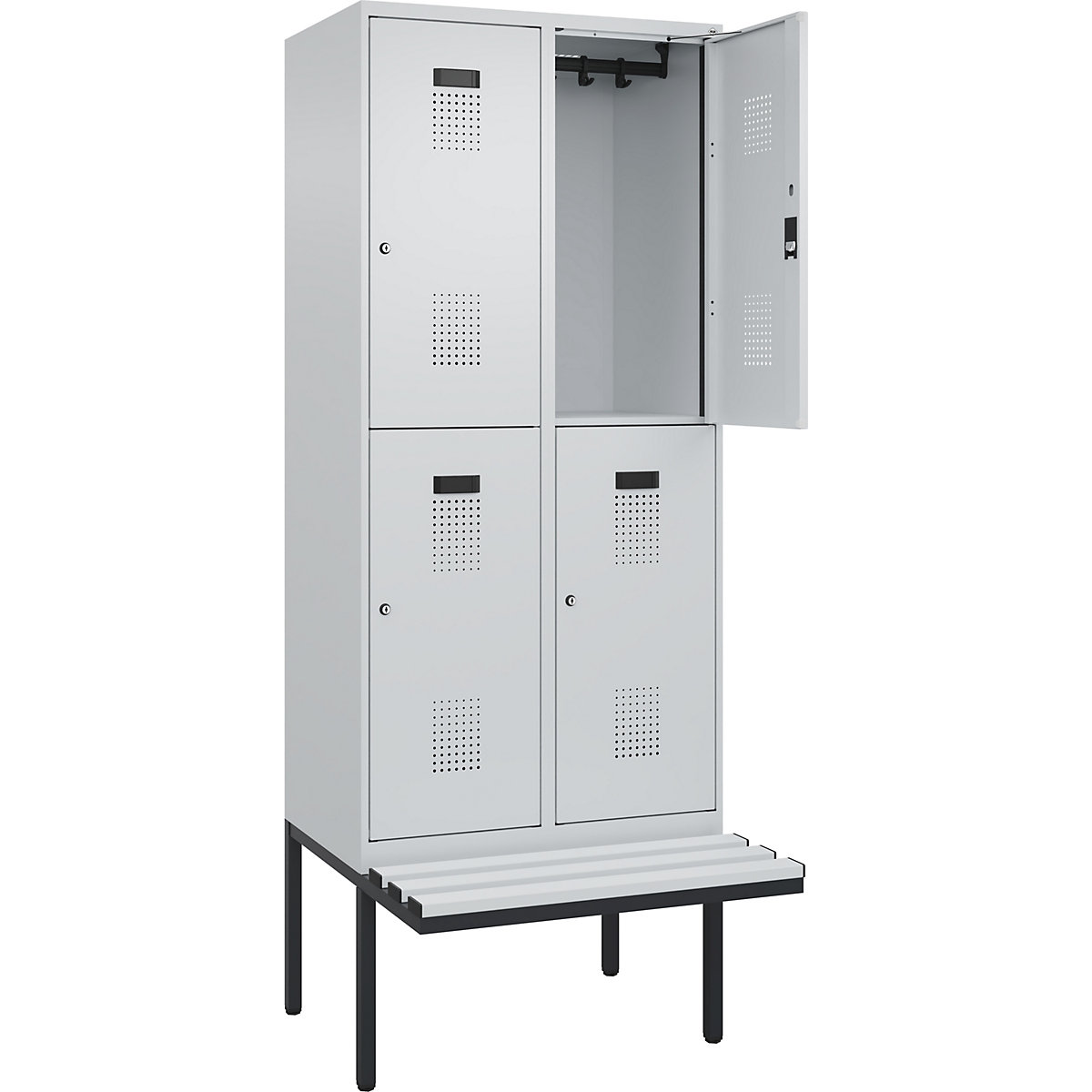 Vestiar cu două niveluri Evolo PLUS cu bancă, 2 module, gri deschis / gri deschis, lăț. 800 mm, încuietoare cilindrică, cu banchetă în consolă, plastic-0