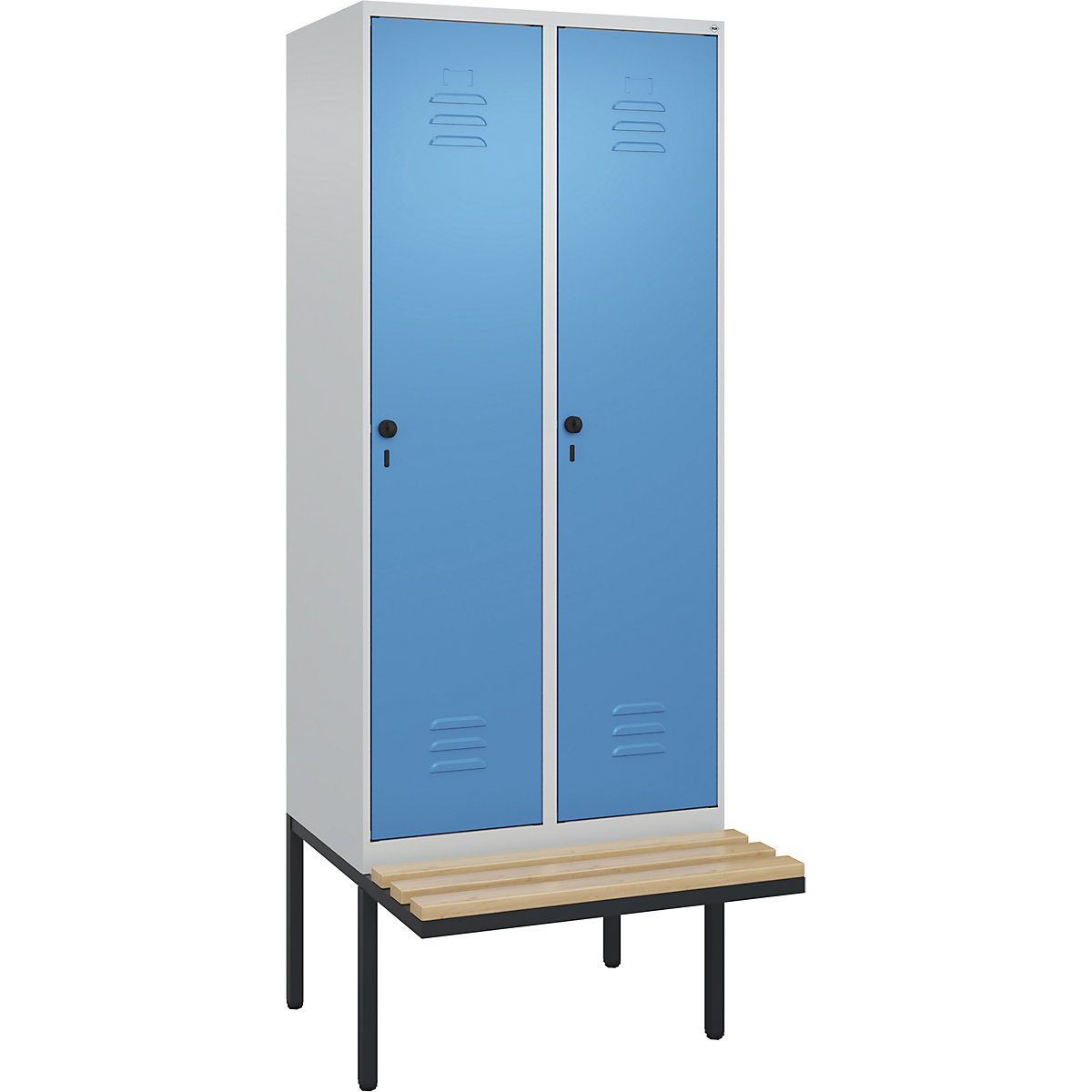 Vestiar pentru haine curate și murdare Classic PLUS cu bancă, îngust – C+P (Imagine produs 2)-1