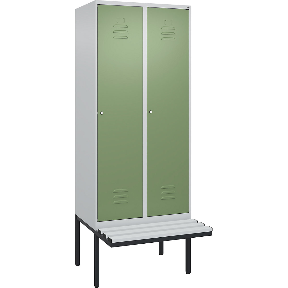 Vestiar pentru haine curate și murdare Classic PLUS cu bancă, îngust – C+P (Imagine produs 2)-1