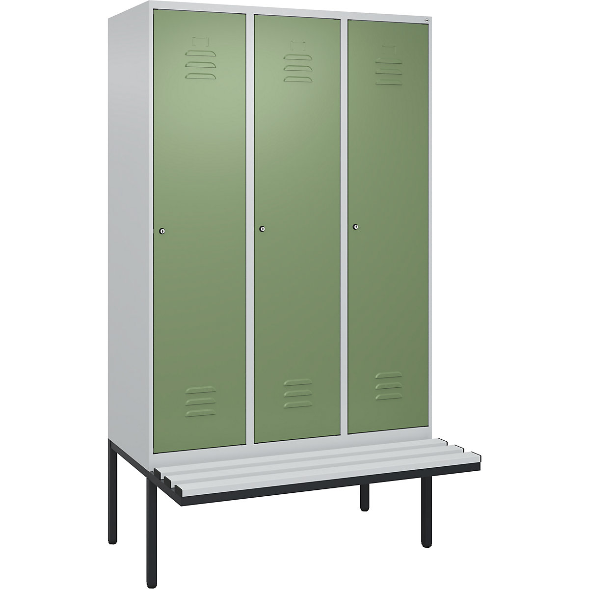 Vestiar pentru haine curate și murdare Classic PLUS cu bancă, îngust – C+P (Imagine produs 2)-1