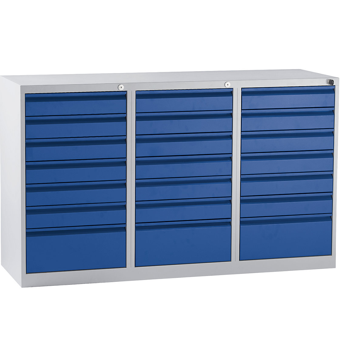 Dulap cu sertare, oțel – eurokraft basic, î. x lăț. x ad. 900 x 1500 x 500 mm, 21 sertare, sertare albastru gențiană