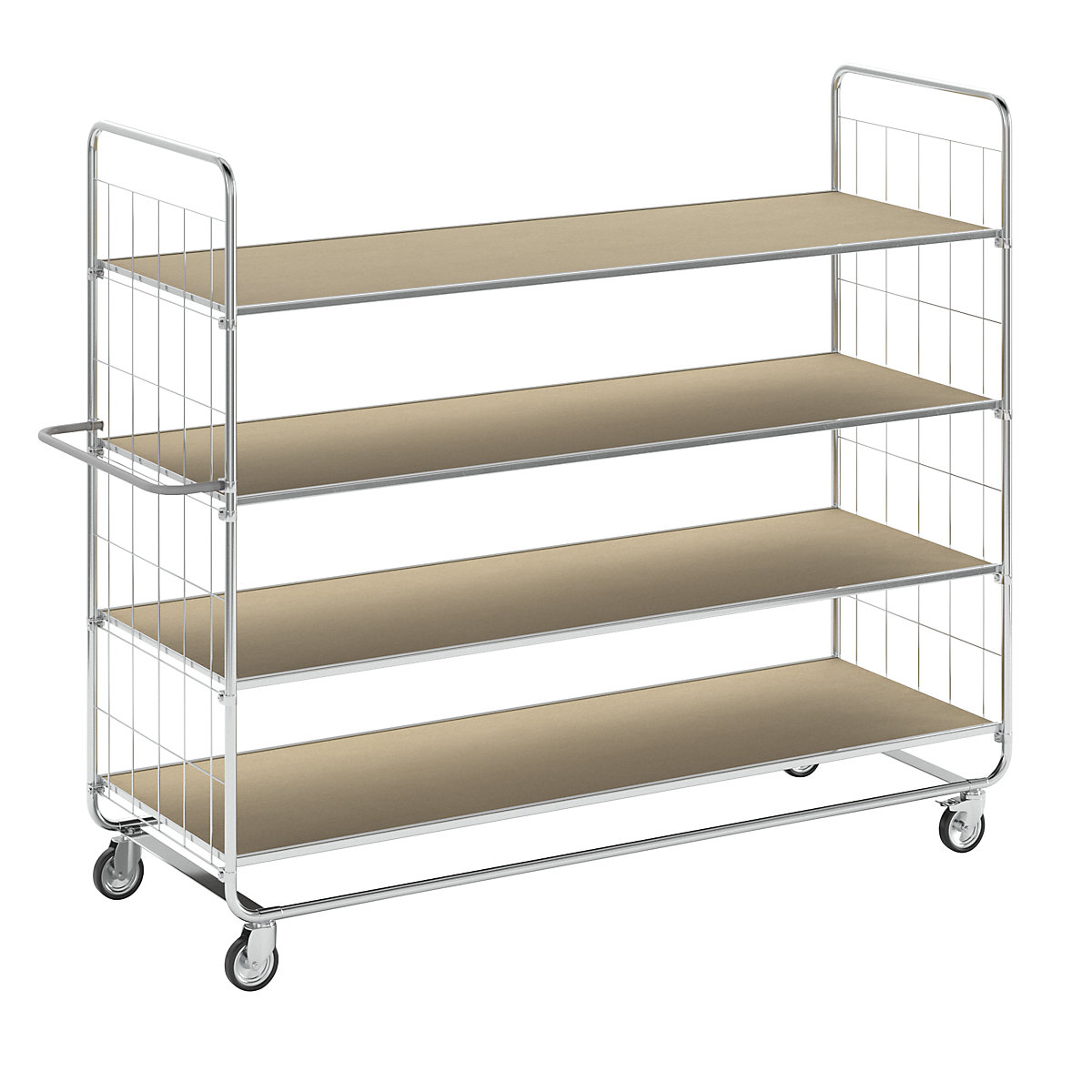ESD shelf truck, with 4 shelves – Kongamek, 4 castors, 2 with stops, LxWxH 1395 x 470 x 1120 mm-4