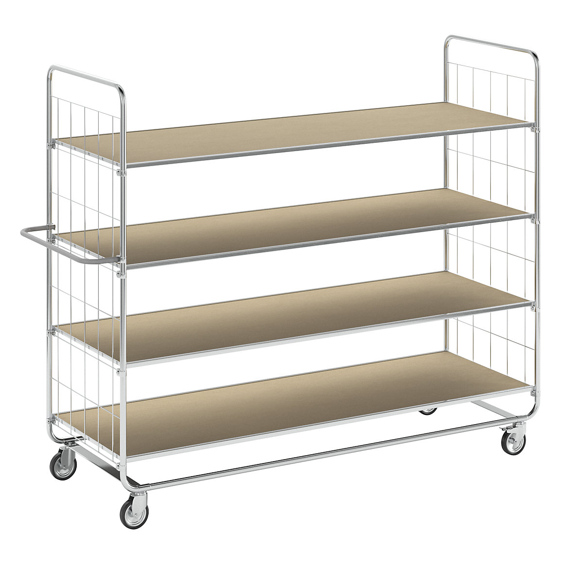 ESD shelf truck, with 4 shelves – Kongamek, 4 castors, 2 with stops, LxWxH 1395 x 470 x 1120 mm, 2+ items-8