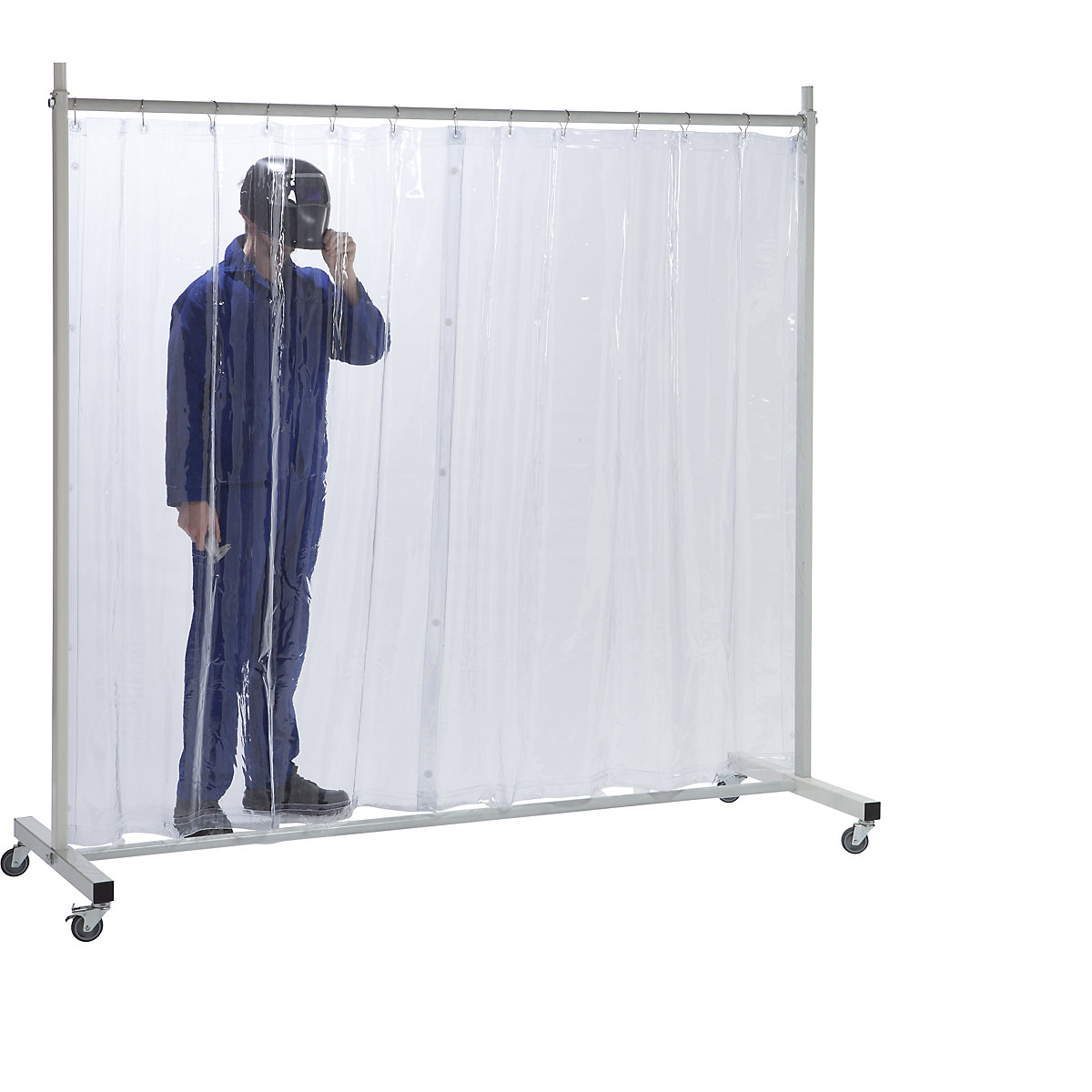 EUROKRAFTbasic – Panou de protecție, mobil, cu perdea din prelată, transparent, lăț. x î. 2100 x 2100 mm, 1 element