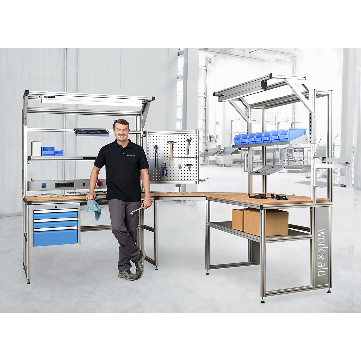 Bancada de trabalho em alumínio workalu®, armação base – bedrunka hirth (Imagem do produto 7)-6