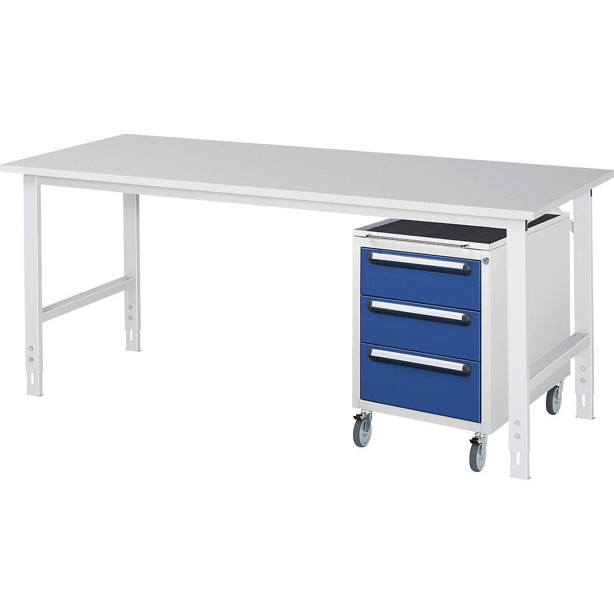 Mesa de trabalho com armário de gavetas