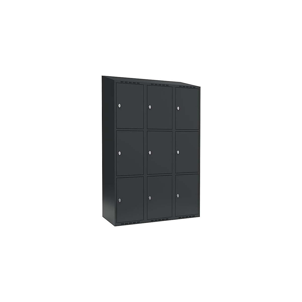 Armário de cacifos com 3 compartimentos Fydor, 3 compartimentos, cinzento, L 1200 mm, 3 compartimentos, forma de teto inclinado, fecho de argola-15
