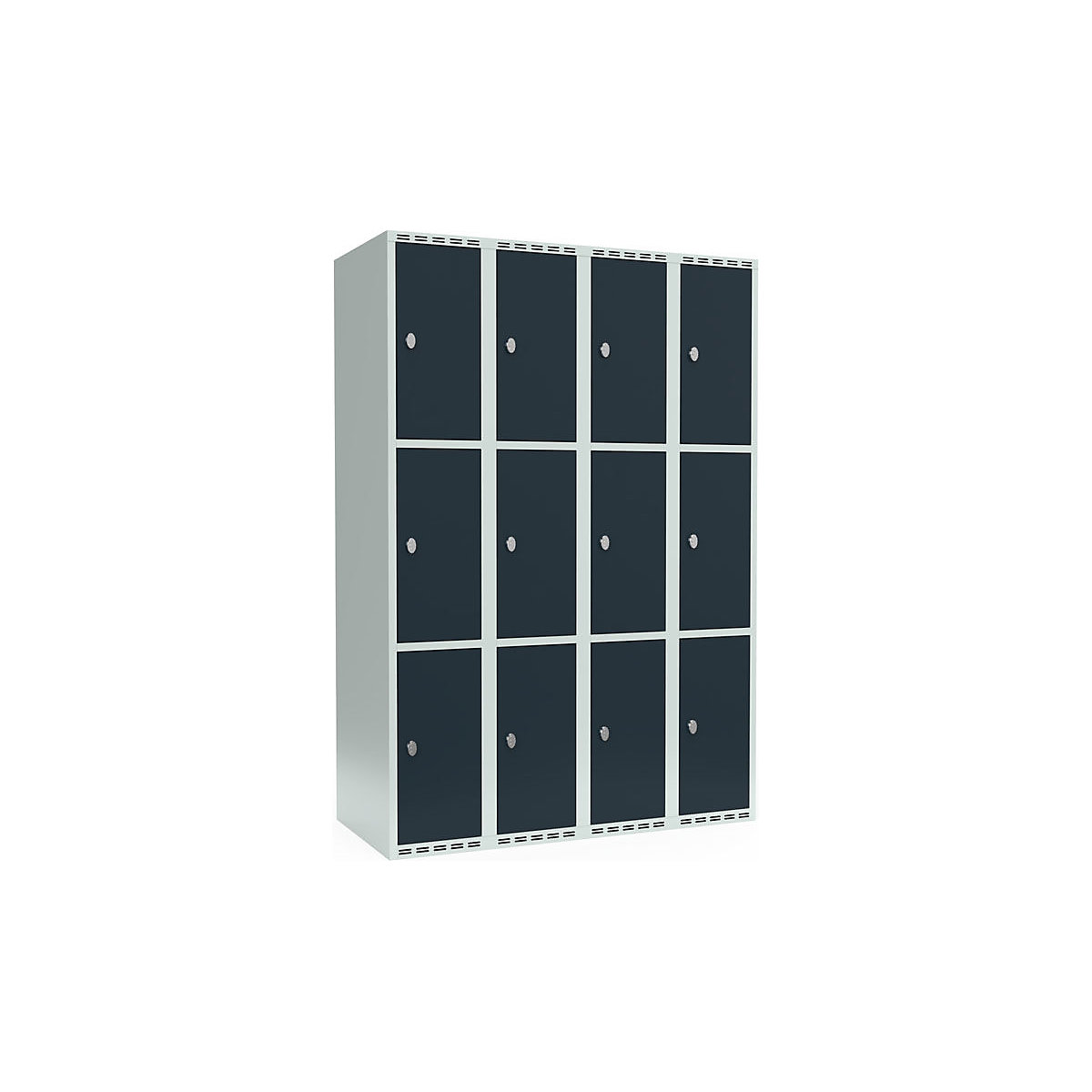 Armário de cacifos com 3 compartimentos Fydor, 4 compartimentos, cinzento claro/cinzento, L 1200 mm, 4 compartimentos, forma de teto plano, fecho de argola-10