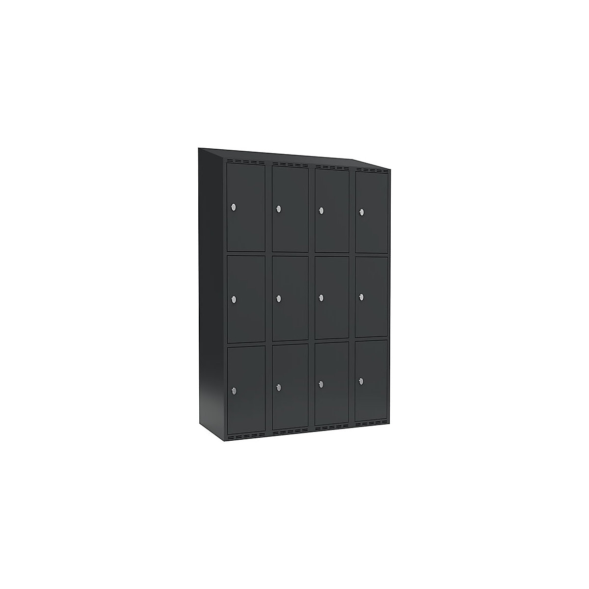 Armário de cacifos com 3 compartimentos Fydor, 4 compartimentos, cinzento, L 1200 mm, 4 compartimentos, forma de teto inclinado, fecho de argola-3