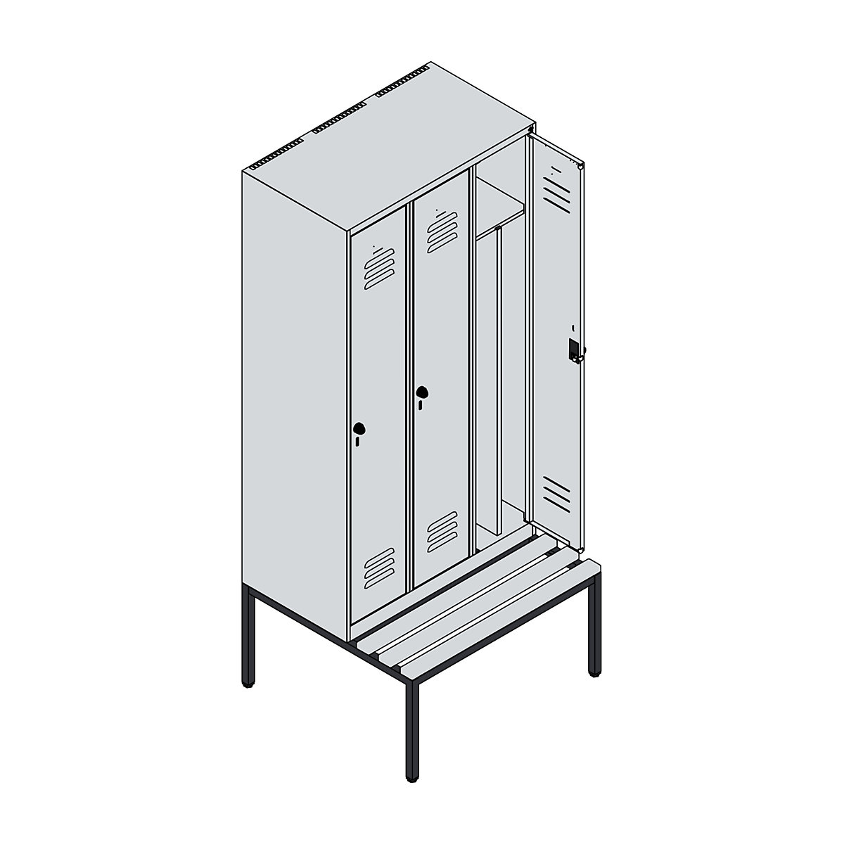 Cacifo com separação de roupa suja/limpa Classic PLUS com banco, estreito – C+P (Imagem do produto 4)-3