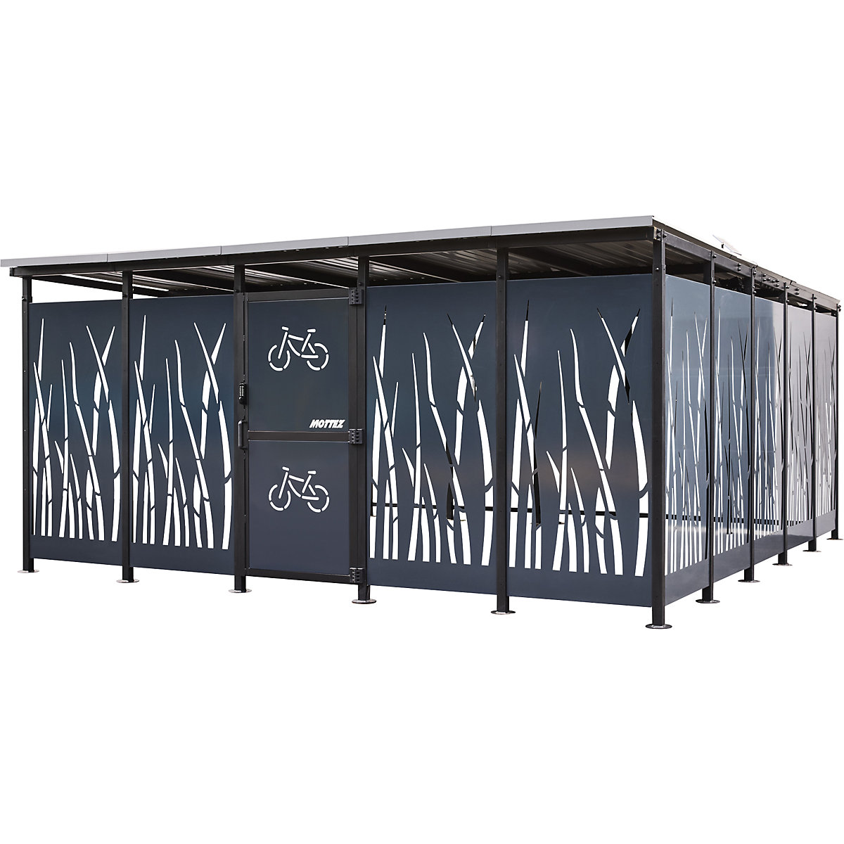 Cobertizo para bicicletas – Mottez, al x An 2360 x 5600 mm, caña, profundidad 5150 mm, unidad básica-1