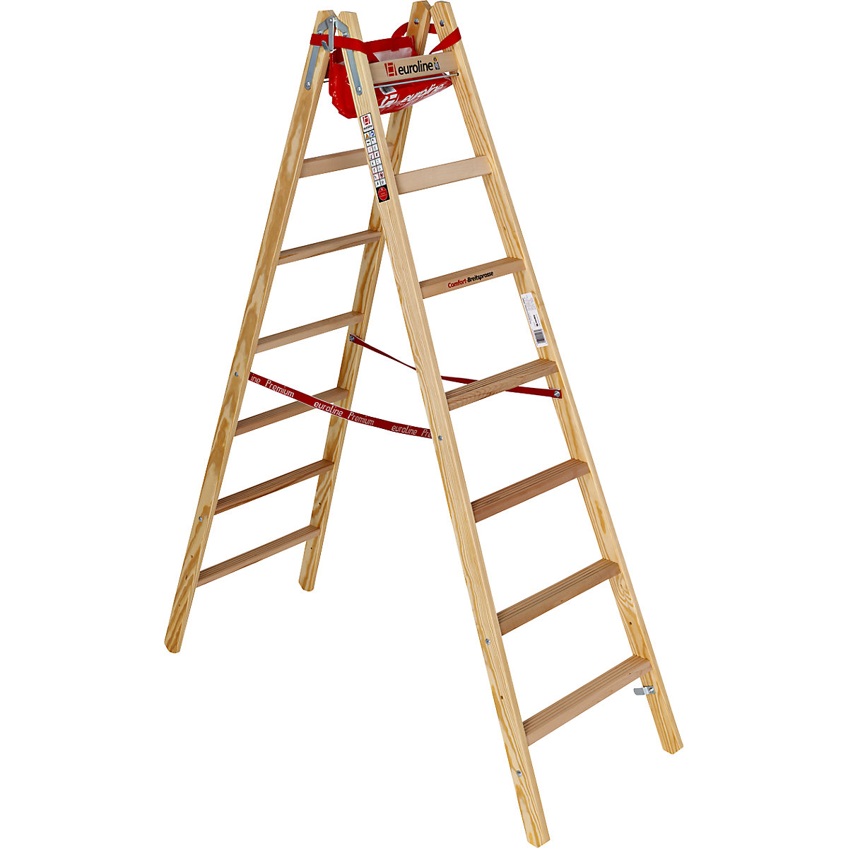 Escalera de tijera de madera con cómodos peldaños anchos