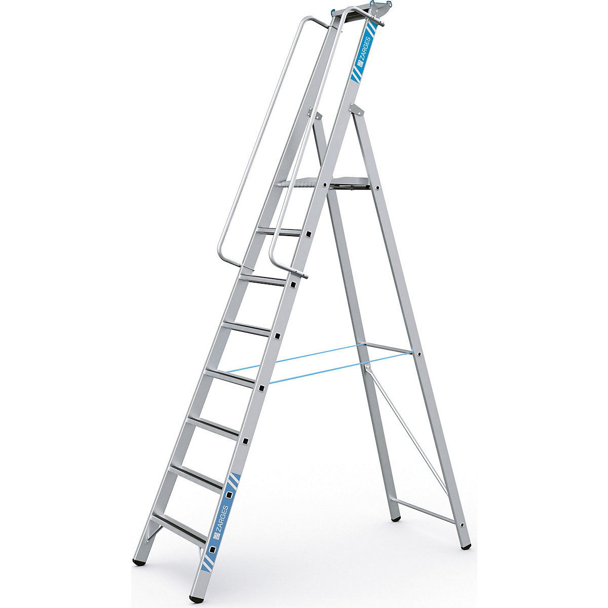 Escalera tipo tijera de aluminio con plataforma grande – ZARGES