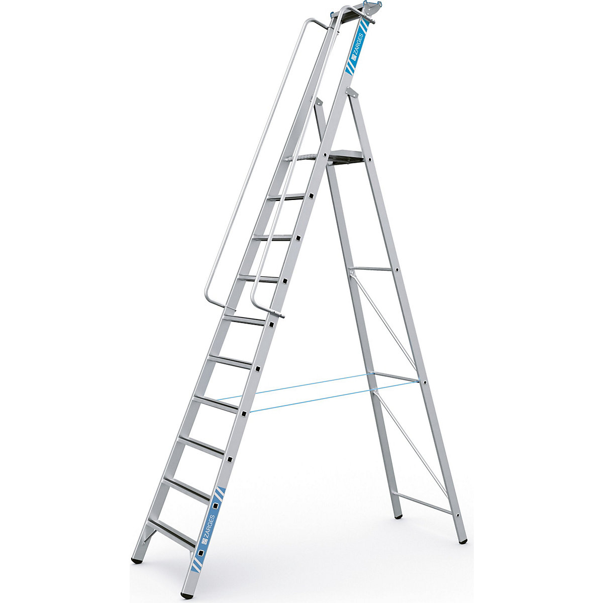 Escalera tipo tijera de aluminio con plataforma grande – ZARGES