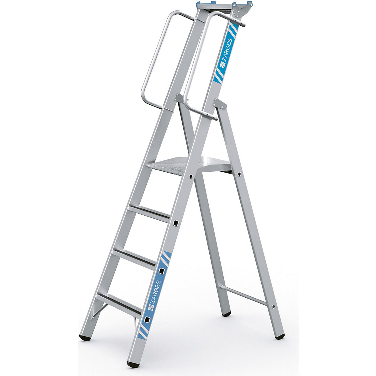 Escalera tipo tijera de aluminio con plataforma grande – ZARGES