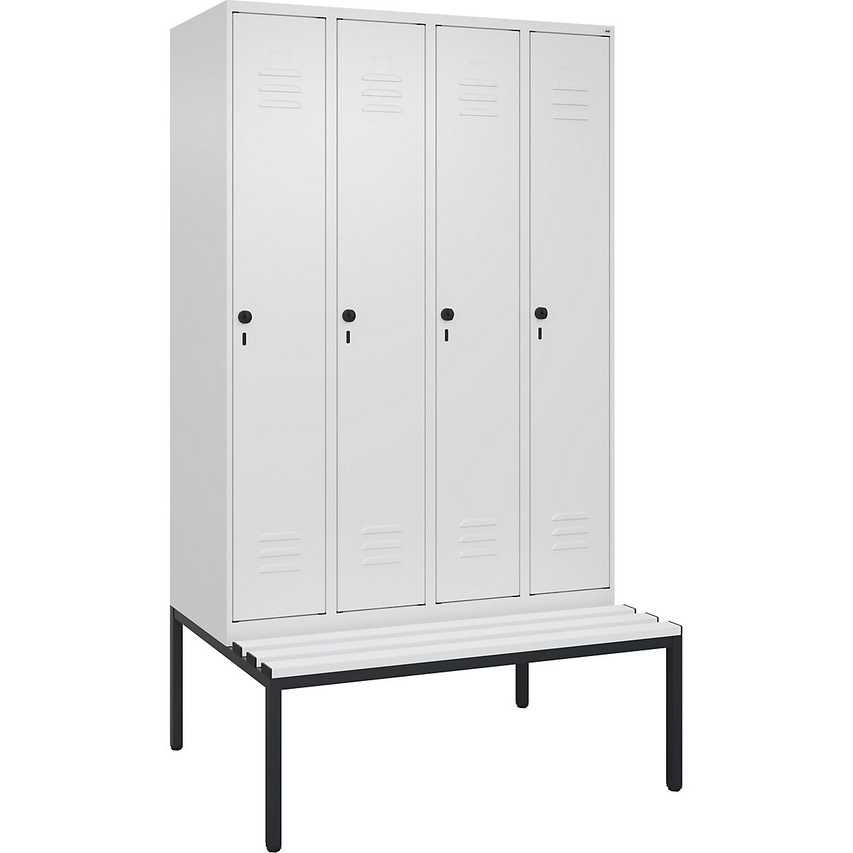 Taquilla con separación de ropa limpia/sucia Classic PLUS con banco, estrecha – C+P (Imagen del producto 4)-3