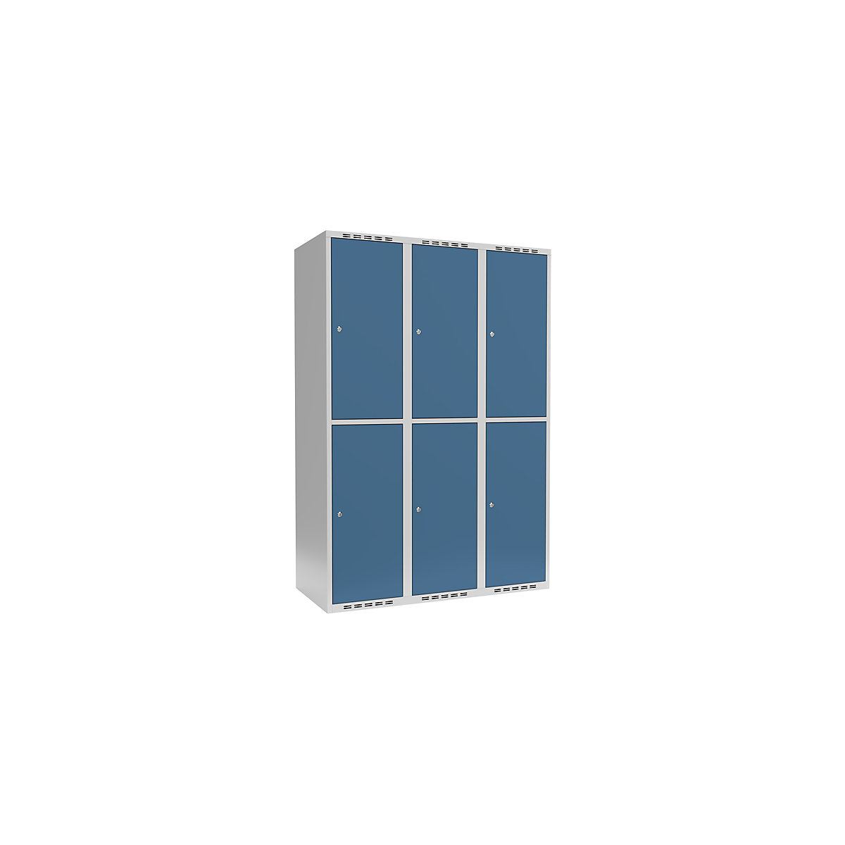 Taquilla de dos pisos Fydor, 3 secciones, gris luminoso / azul brillante, A 1200 mm, 3 compartimentos, techo plano, cerradura de cilindro-4