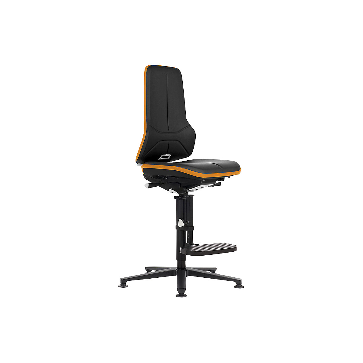 Silla giratoria de trabajo ESD NEON, tacos, estribo – bimos, contacto permanente, piel sintética, cinta flexible naranja-5