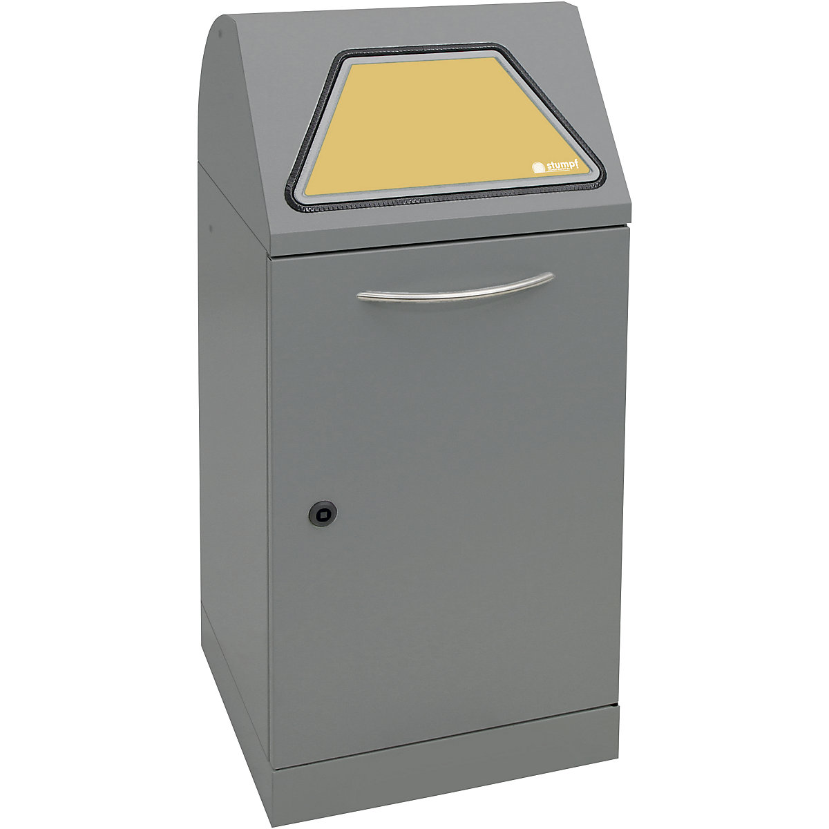 Recyclable waste container, manually operated access flap