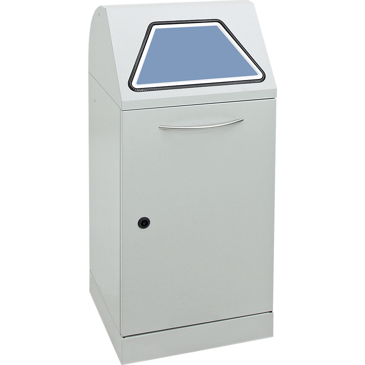 Recyclable waste container, manually operated access flap