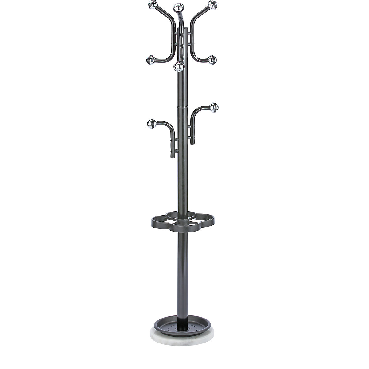 Bengaleiro com ganchos esféricos cromados, altura 1680 mm, Ø 300 mm, preto-0
