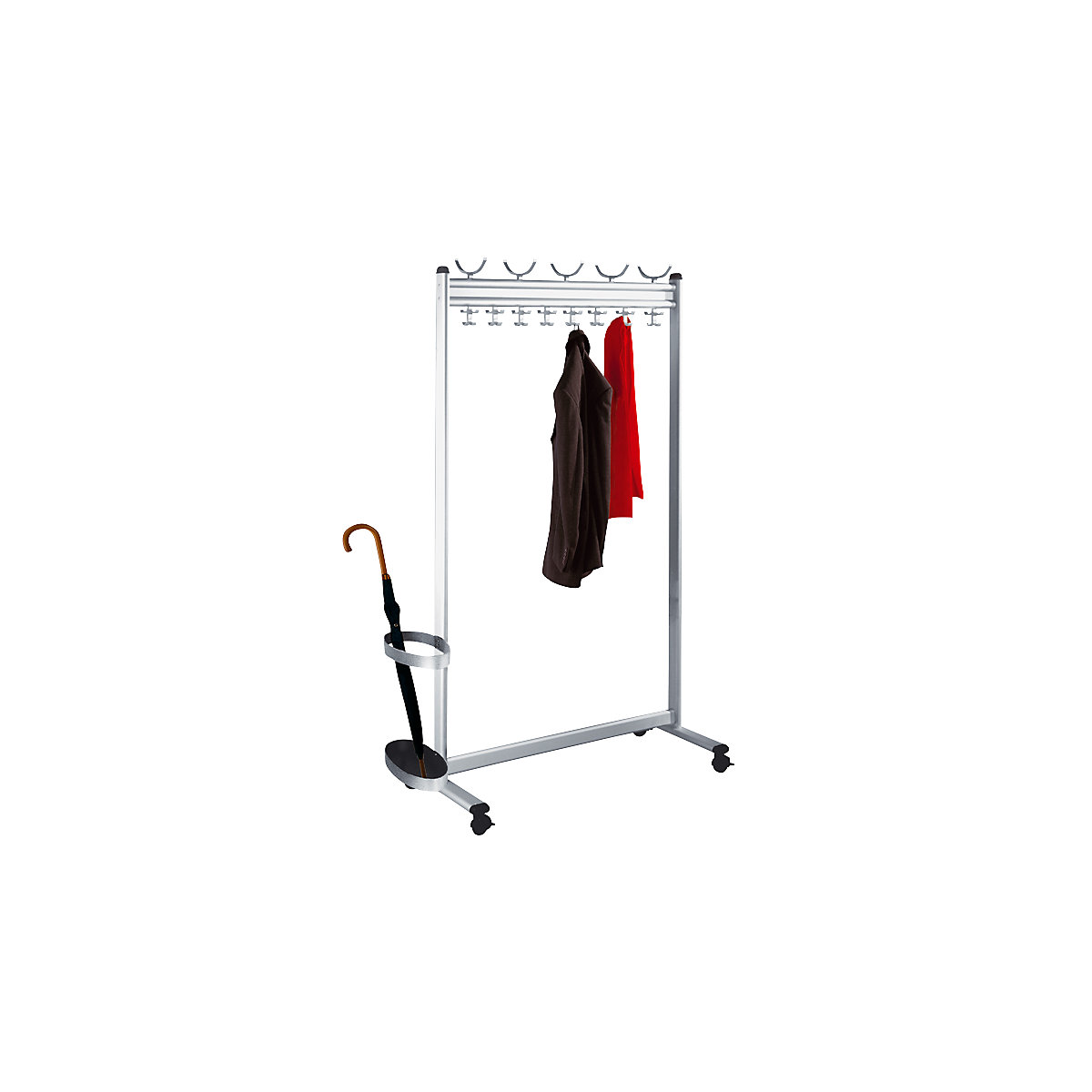 Bengaleiro em fila, AxP 1700 x 400 mm, com suporte para guarda-chuvas, largura 1170 mm-0