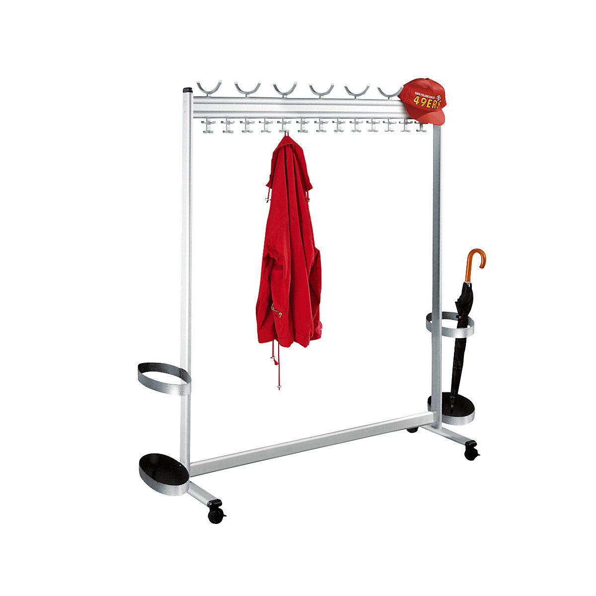 Bengaleiro em fila, AxP 1700 x 400 mm, com suporte para guarda-chuvas, largura 1740 mm-0