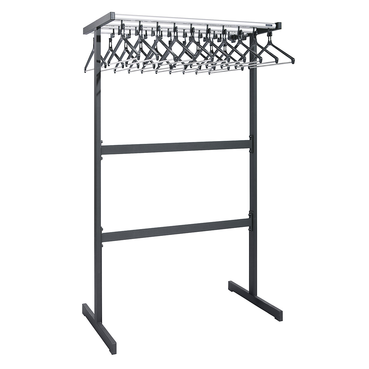 Bengaleiro em fila de dois lados – eurokraft pro, com cabides, preto, sem suporte para guarda-chuvas-0
